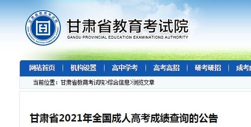 甘肃省2021年全国成人高考成绩查询的公告